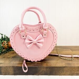 Pink Lolita Heart Shaped Crossbody Bag Purse Bioworld Pink Bow Purse